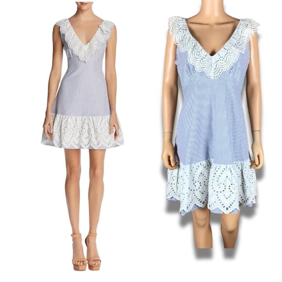 Lucy Paris Eyelet Trim Striped Fit and Flare Dress NWT MEDIUM - Picture 2 of 8